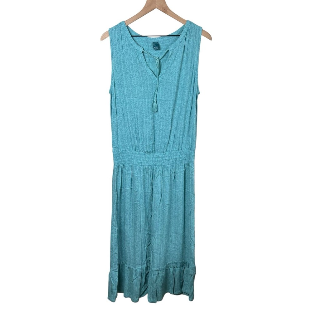 Prana Womens Small Sentinel Maxi Dress Teal Sleeveless Elastic Waist Tiered